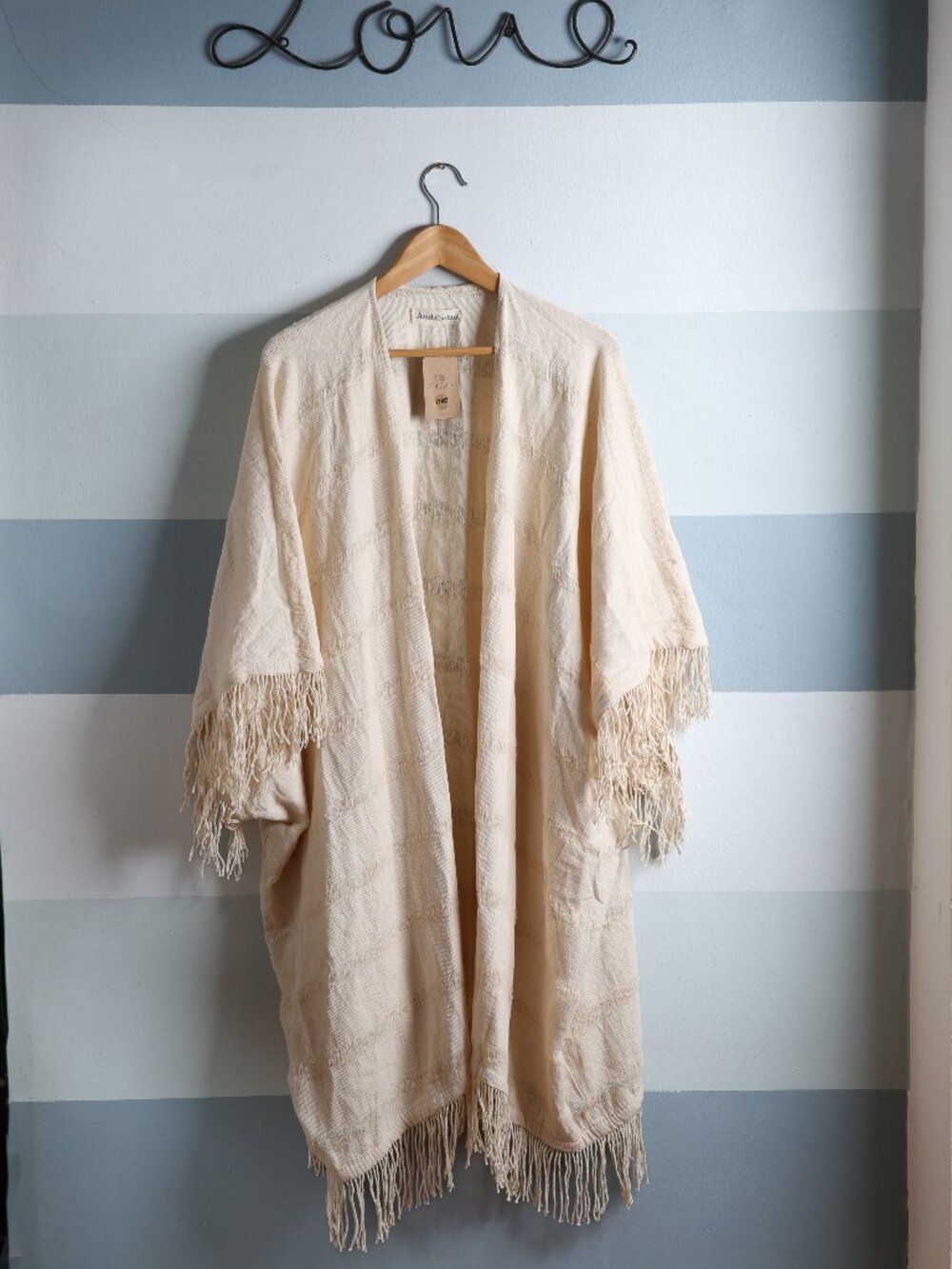 AZUL CIELITO Poncho Chabela 100% Cotton Fringe Cover-Up/Kimono